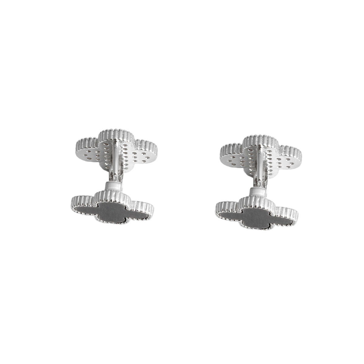Black Clover Silver Stud Earrings with Omega Back