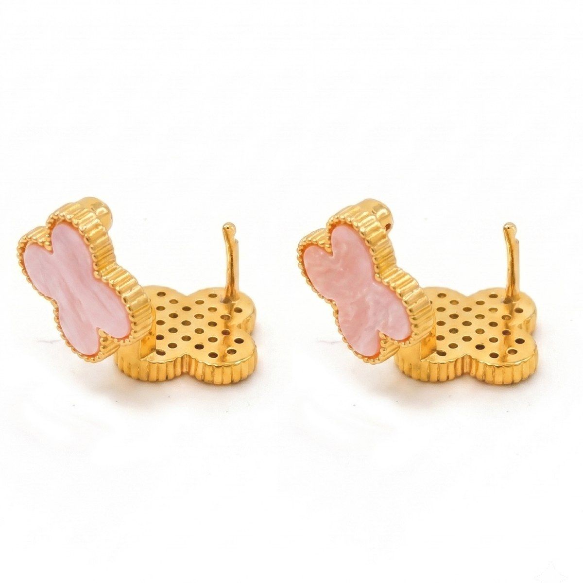 Pink Clover Crystal Stud Earrings with Omega Back