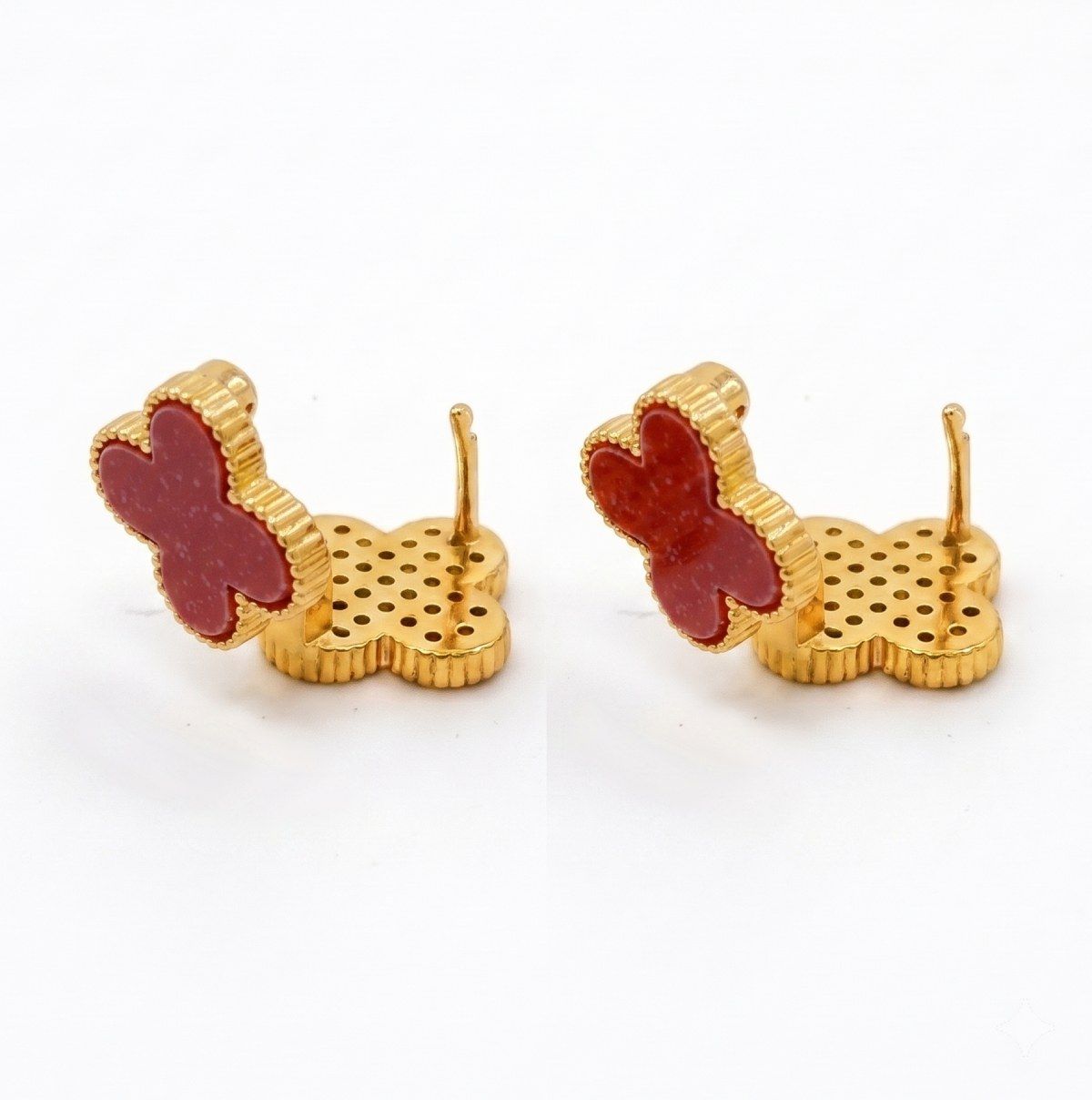 Red Clover Crystal Stud Earrings with Omega Back
