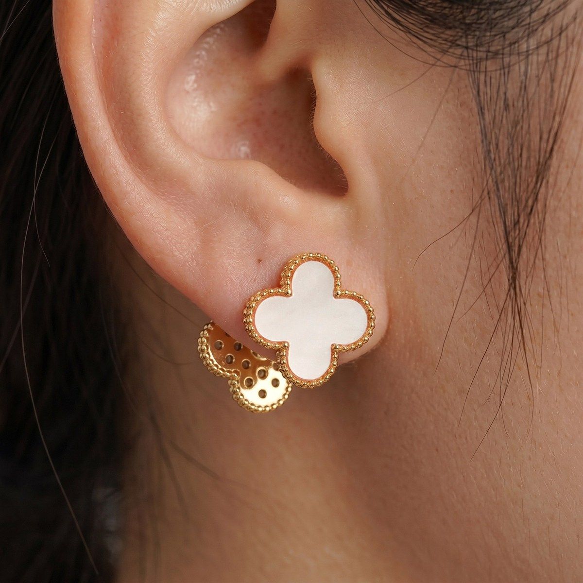 White Clover Crystal Stud Earrings with Omega Back