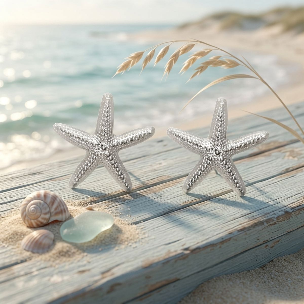 Stud Silver Starfish Seaside Sculpted Earrings
