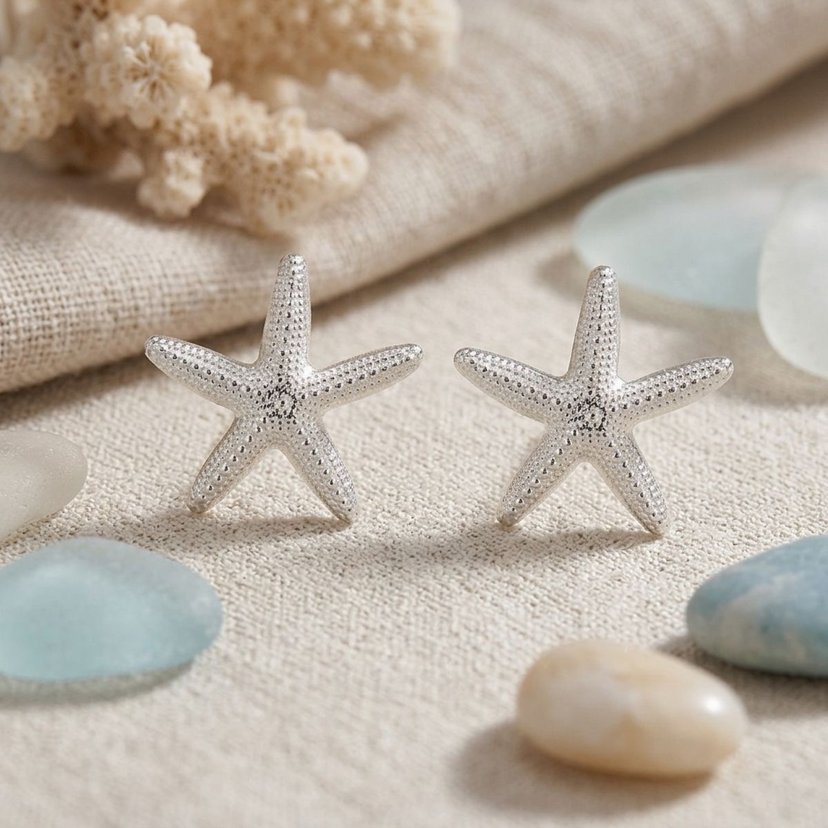 Stud Silver Starfish Seaside Sculpted Earrings
