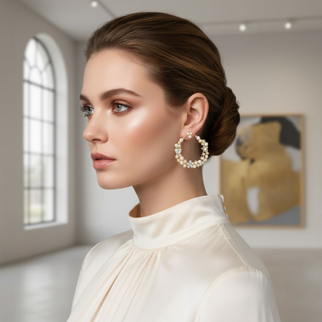 Hoop Cream Pearl Crystal Heart Star Flower Earrings