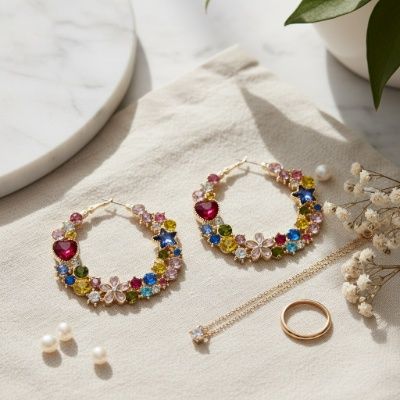Hoop Multicolor Crystal Heart Star Flower Earrings