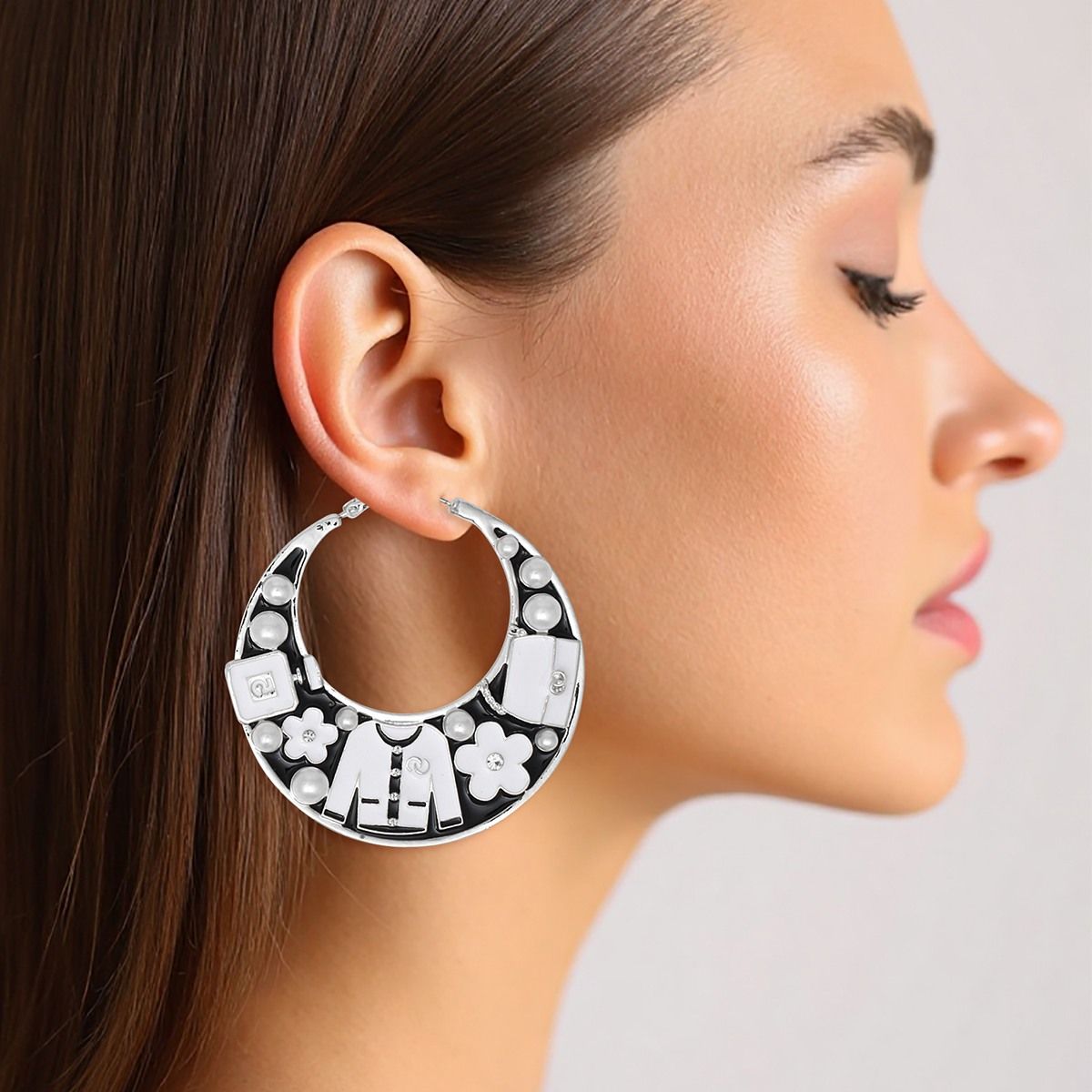 Hoop Fashion House Chic Black and Silver Earrings