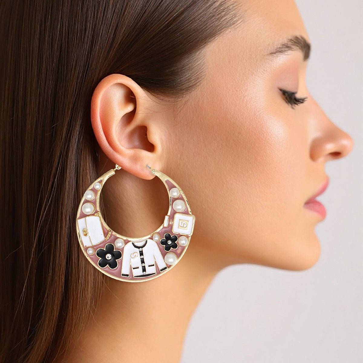 Hoop Fashion House Chic Pink and Gold Earrings