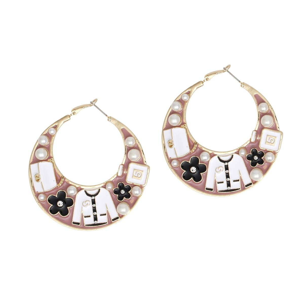 Hoop Fashion House Chic Pink and Gold Earrings