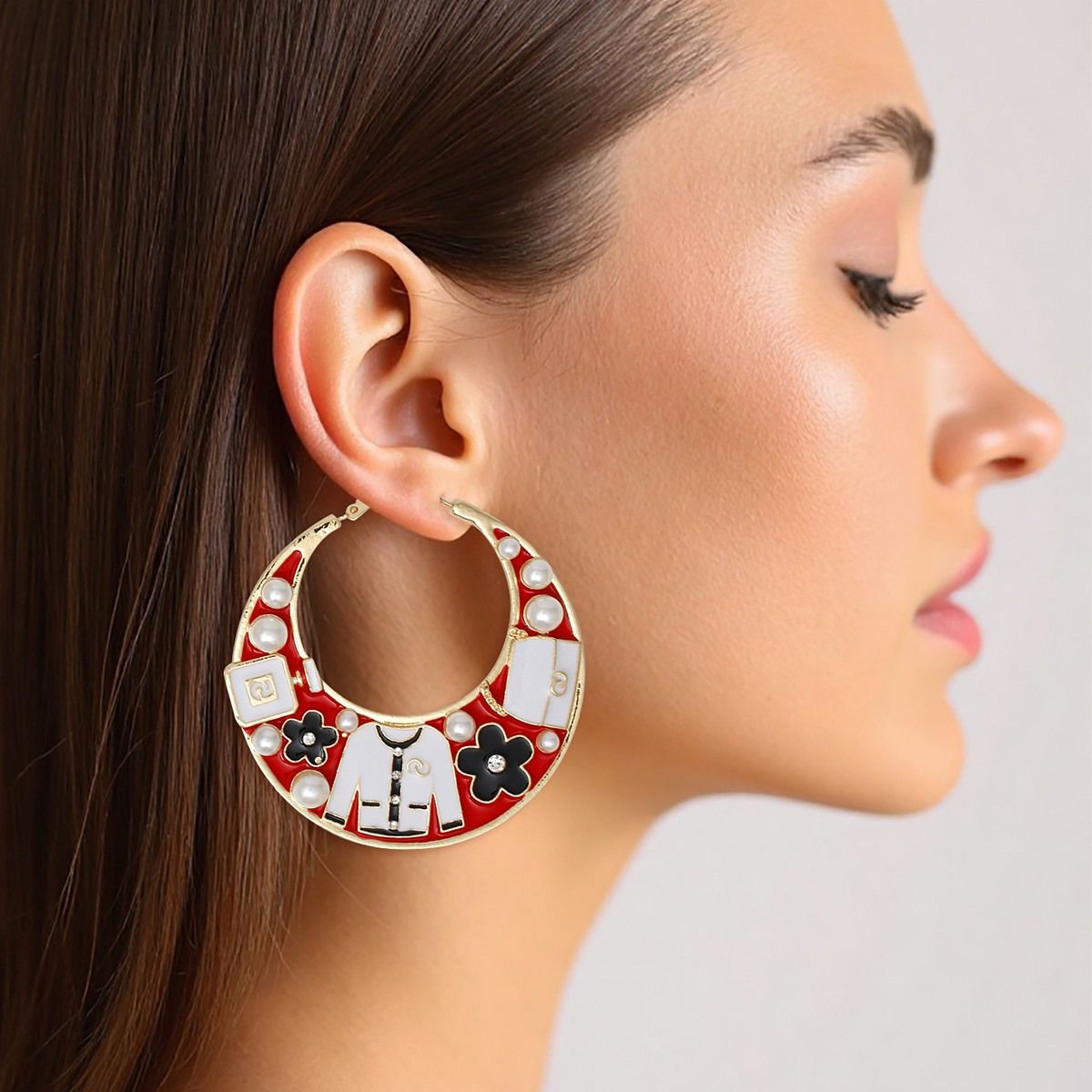 Hoop Fashion House Chic Red and Gold Earrings