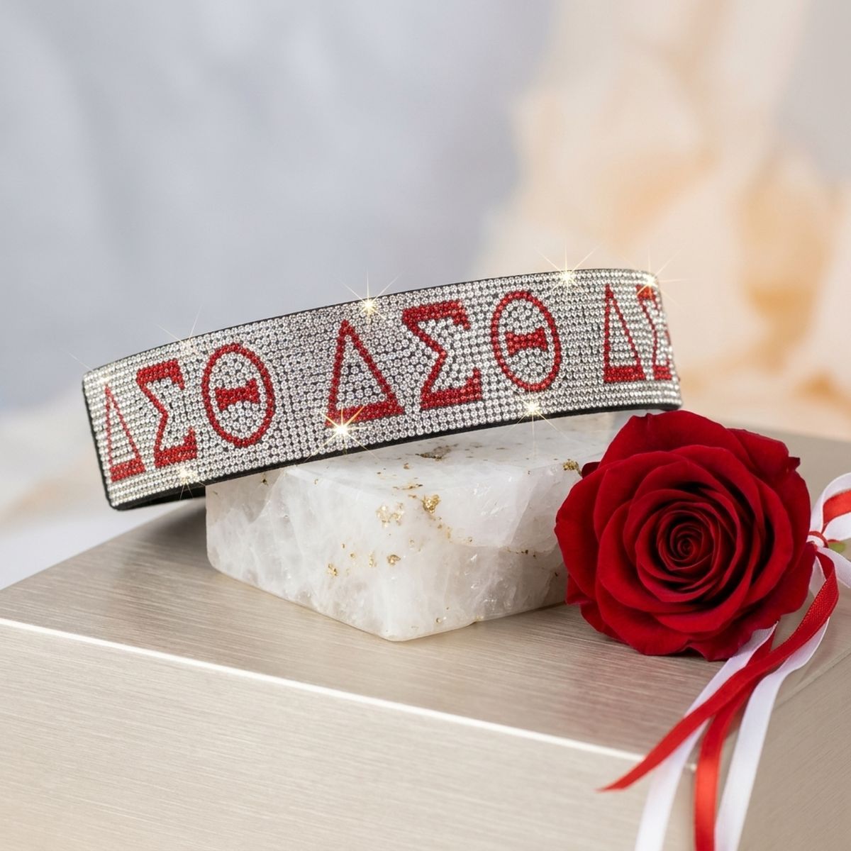 DST Clear Red Rhinestone Black Stretch Headband