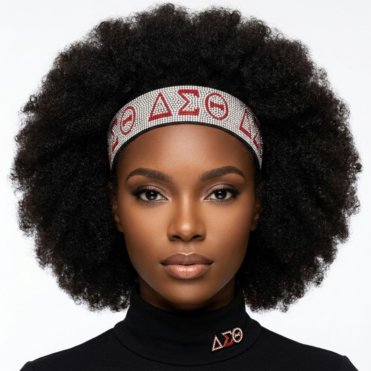 DST Clear Red Rhinestone Black Stretch Headband