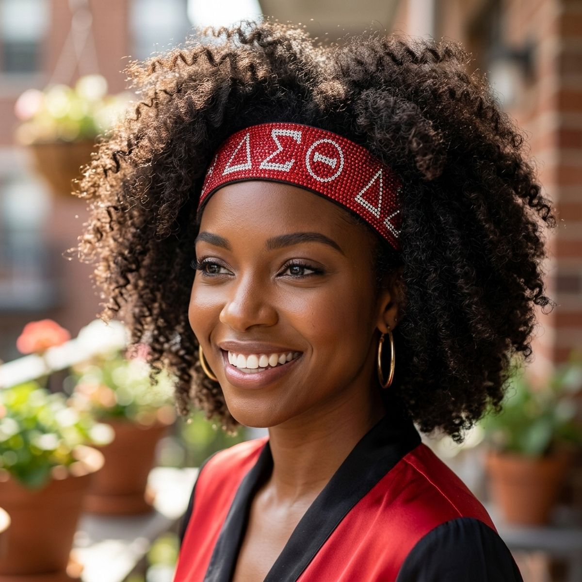 DST Red Clear Rhinestone Black Stretch Headband