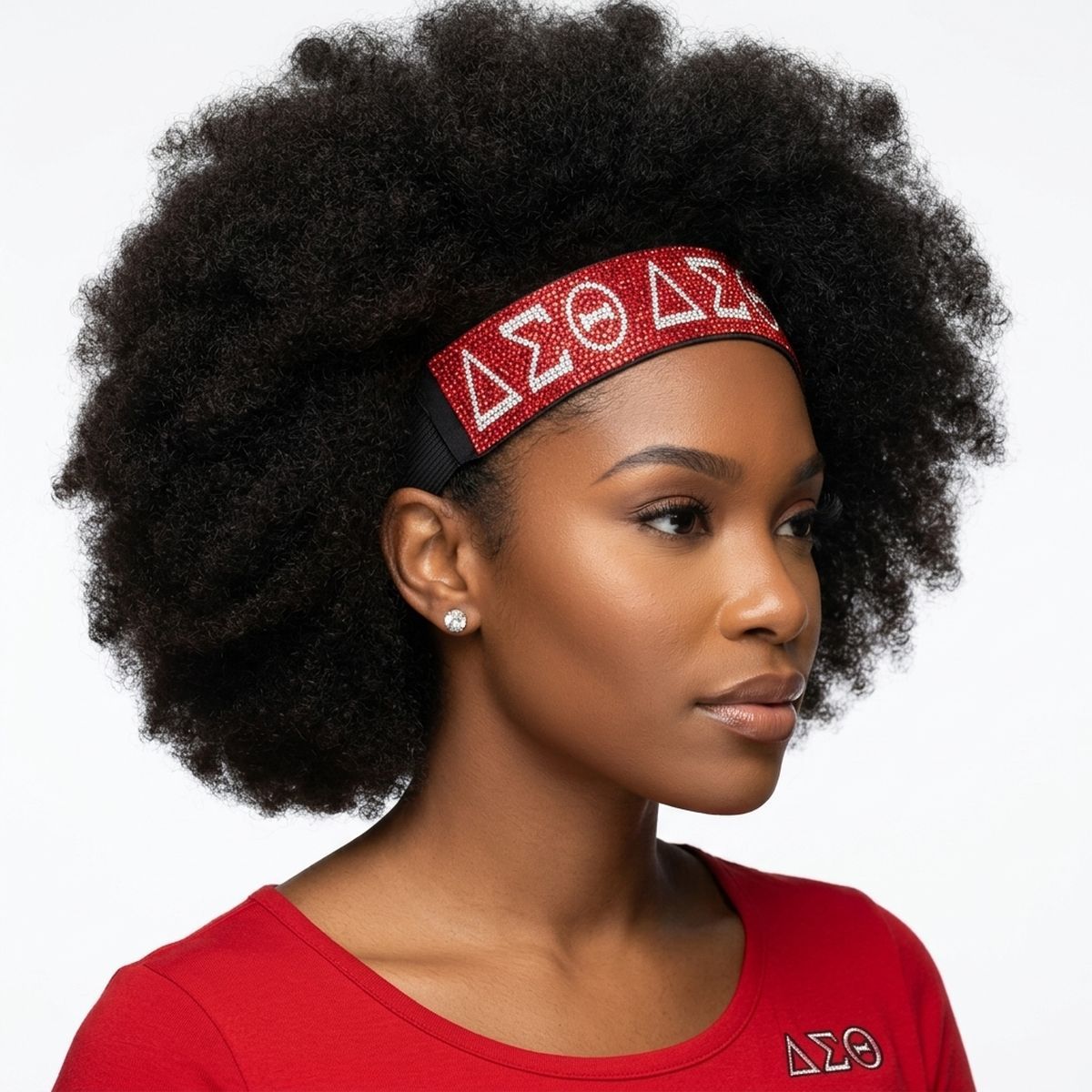 DST Red Clear Rhinestone Black Stretch Headband