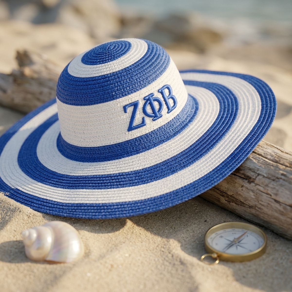 ZPB Blue Raffia Embroidered Floppy Beach Sun Hat