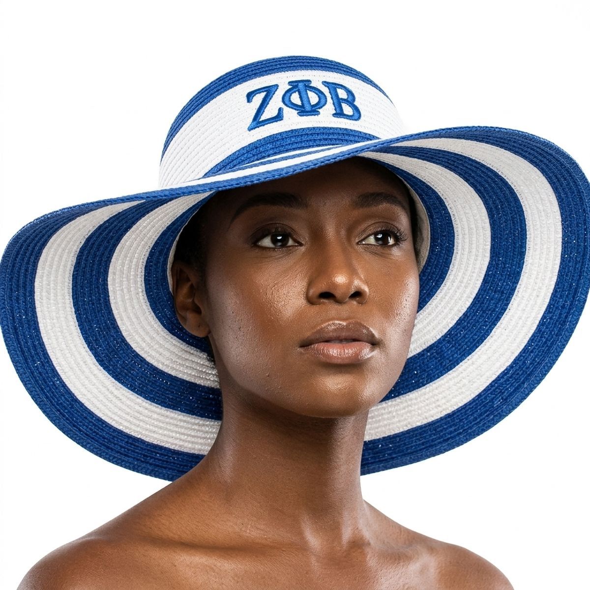 ZPB Blue Raffia Embroidered Floppy Beach Sun Hat