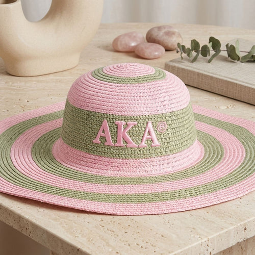 AKA Pink Raffia Embroidered Floppy Beach Sun Hat