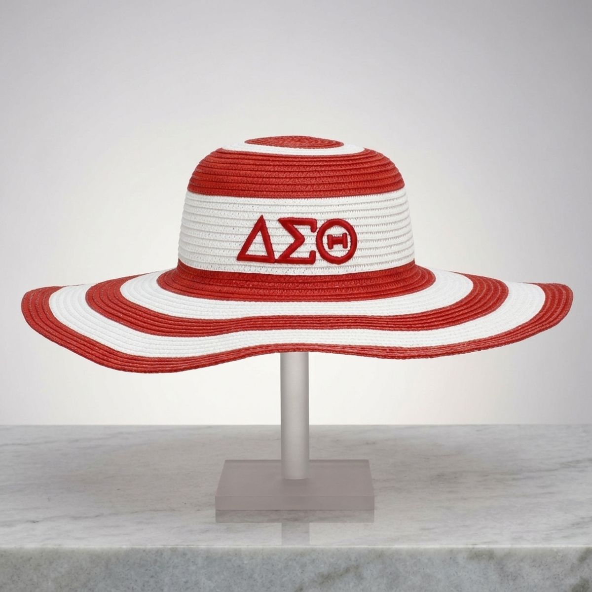 DST Red Raffia Embroidered Floppy Beach Sun Hat
