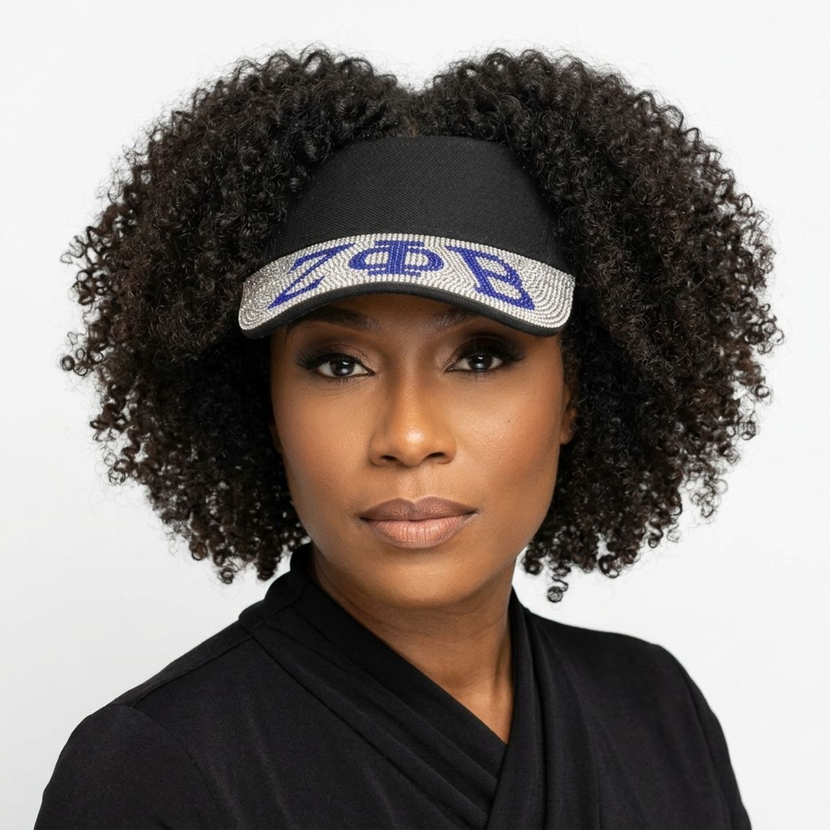 ZPB Black Canvas Greek Rhinestone Brim Visor Hat