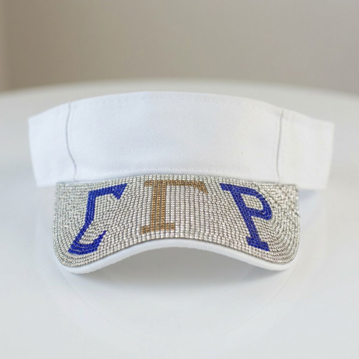 SGRHO White Canvas Greek Rhinestone Brim Visor Hat