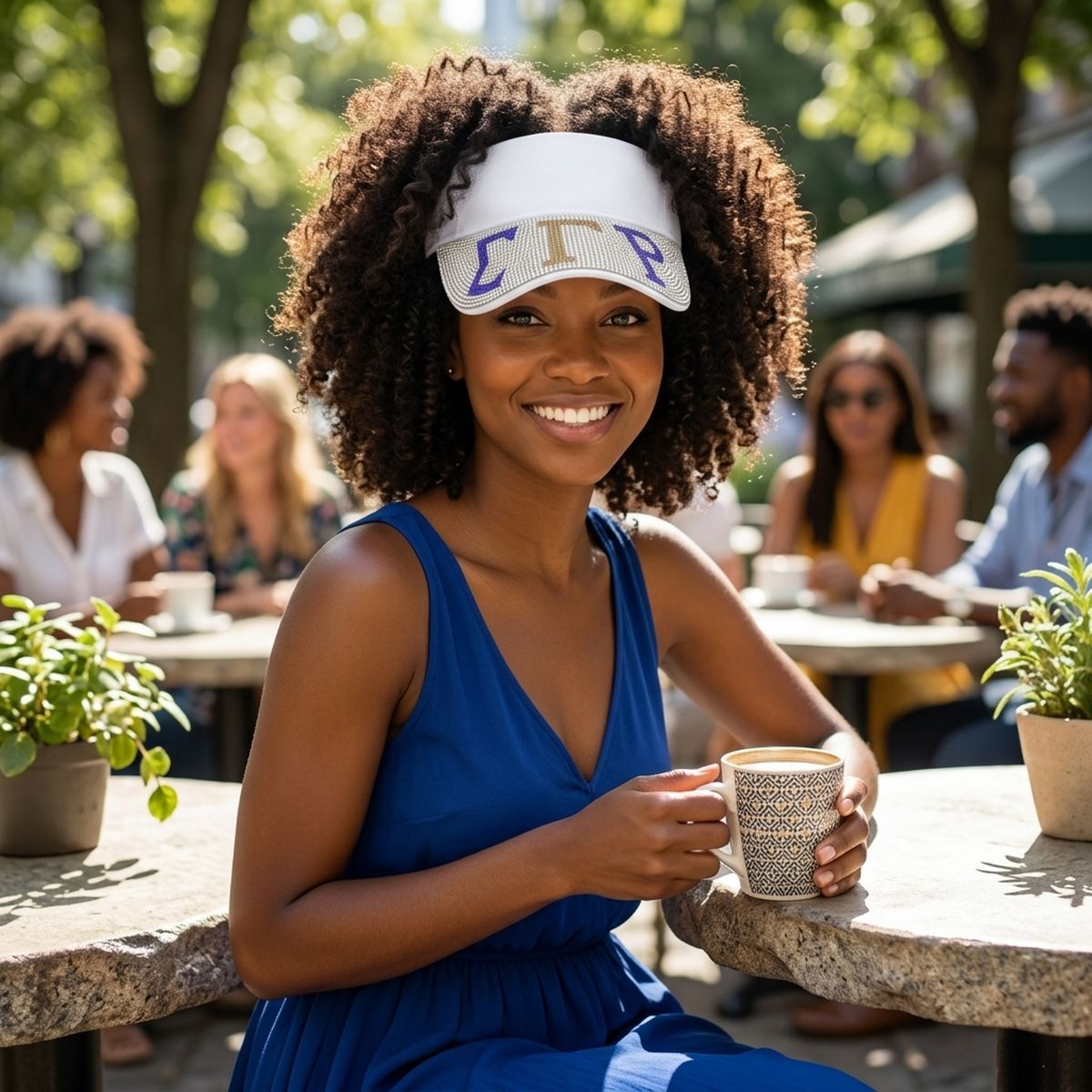 SGRHO White Canvas Greek Rhinestone Brim Visor Hat