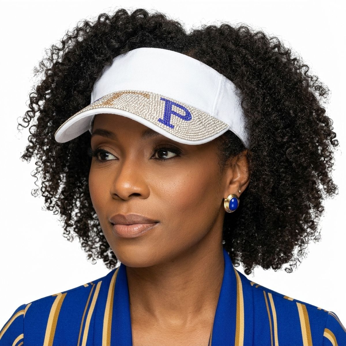 SGRHO White Canvas Greek Rhinestone Brim Visor Hat