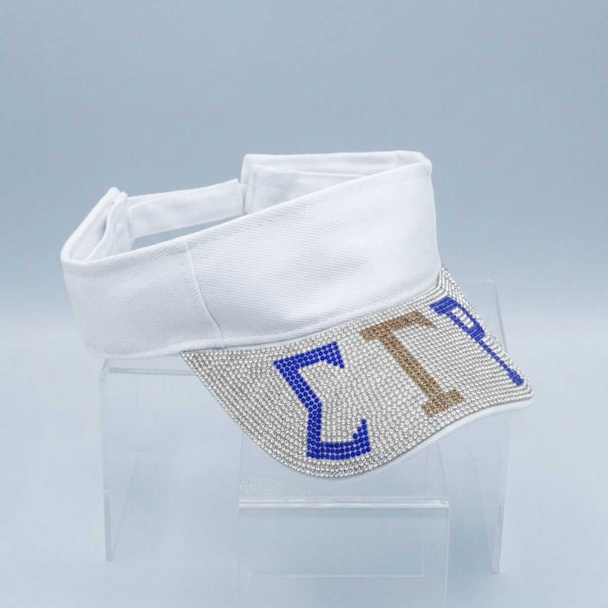 SGRHO White Canvas Greek Rhinestone Brim Visor Hat