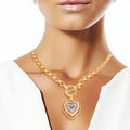 Round Link Multi Color Heart Toggle Necklace