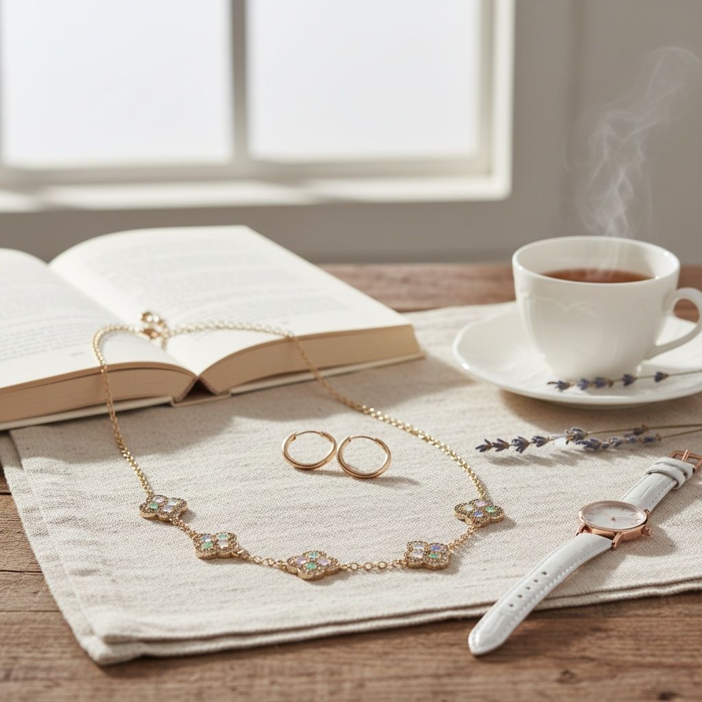 Colorful Encrusted Quatrefoil Motif Chain Necklace