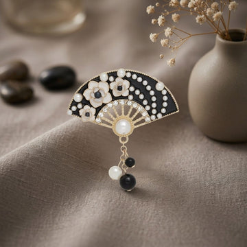 Brooch Black and Gold Hanfu Fan Style Pin