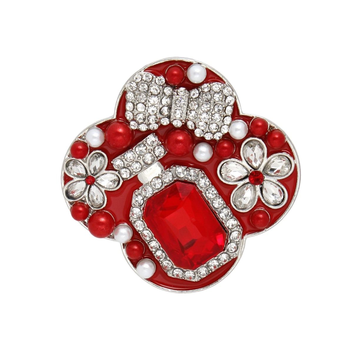 Brooch Couture Clover Red Glass Perfume Pin
