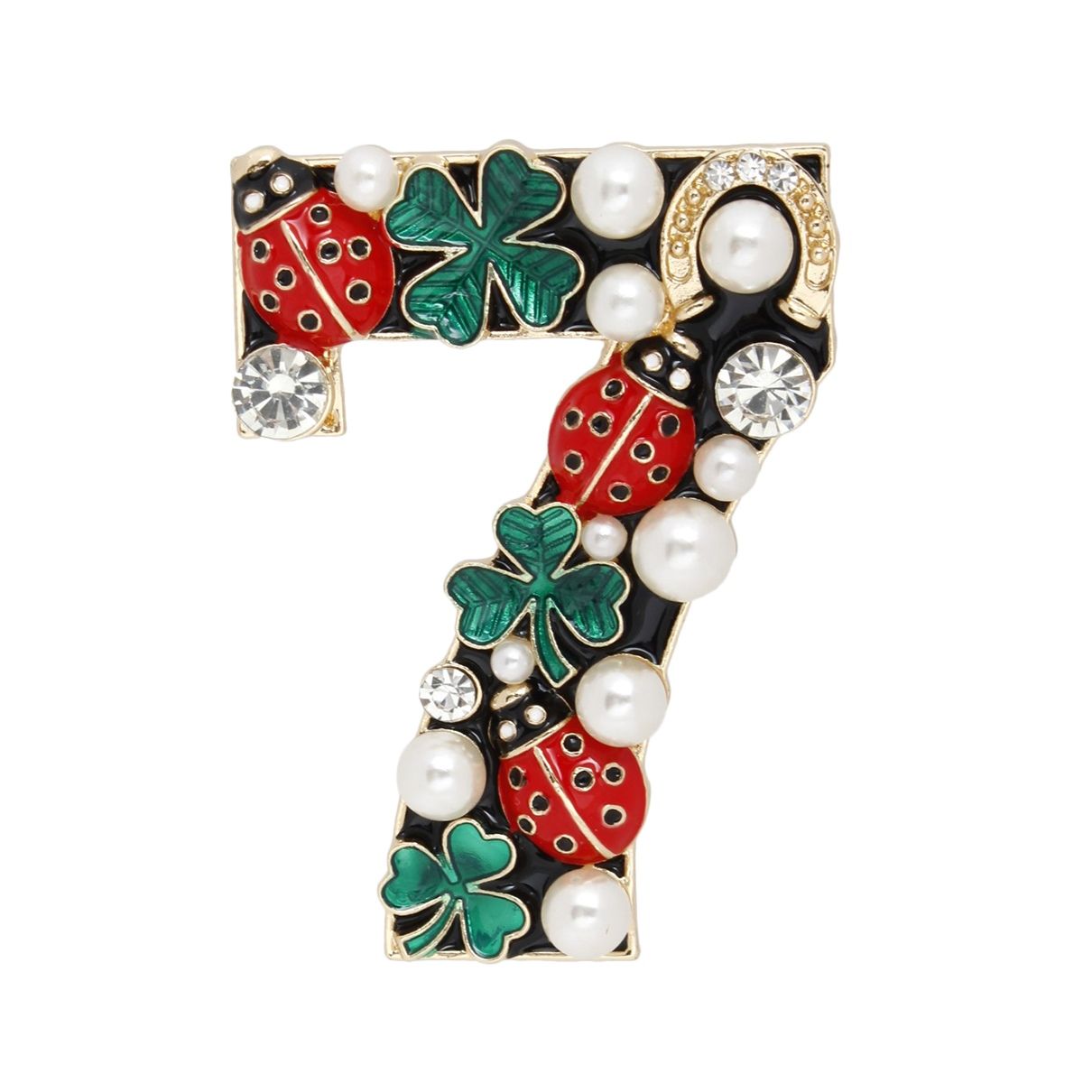 Brooch Lucky Seven Gold and Black Ladybug Pin