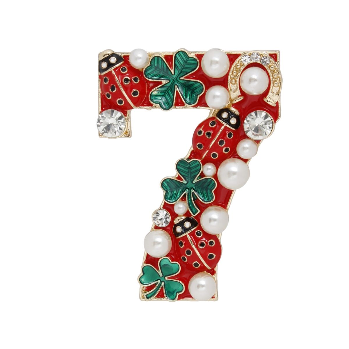 Brooch Lucky Seven Gold and Red Ladybug Pin