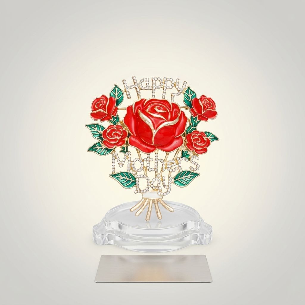 Brooch Gold Mother's Day Red Rose Bouquet Pin