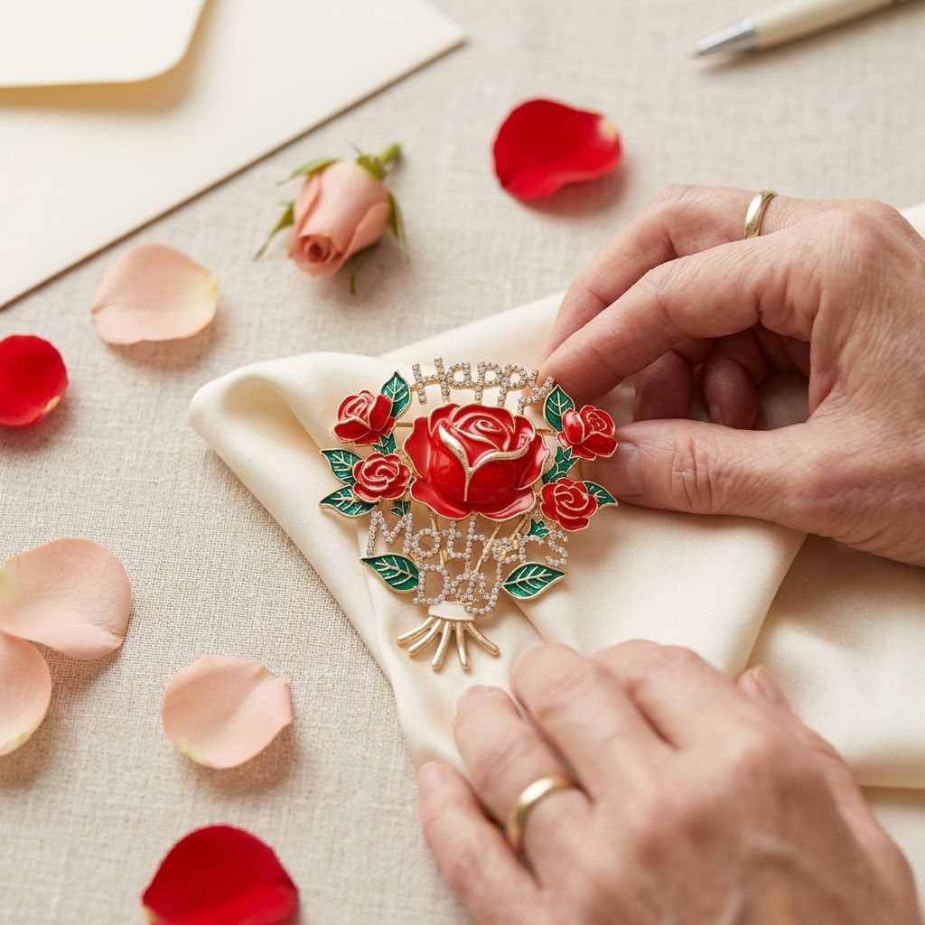 Brooch Pearl Mother's Day Red Rose Bouquet Pin