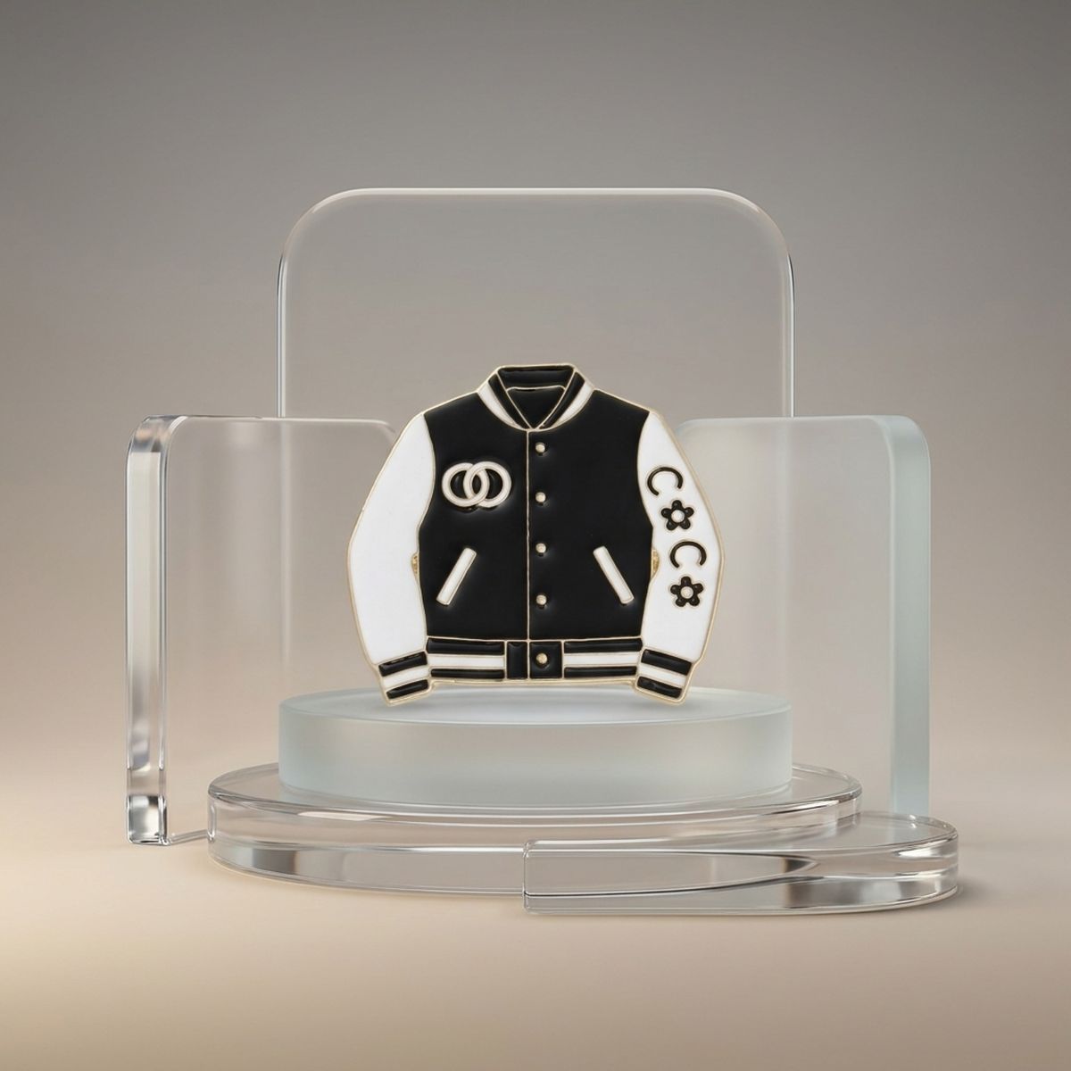 Brooch Black and White Varsity Jacket Flower Pin