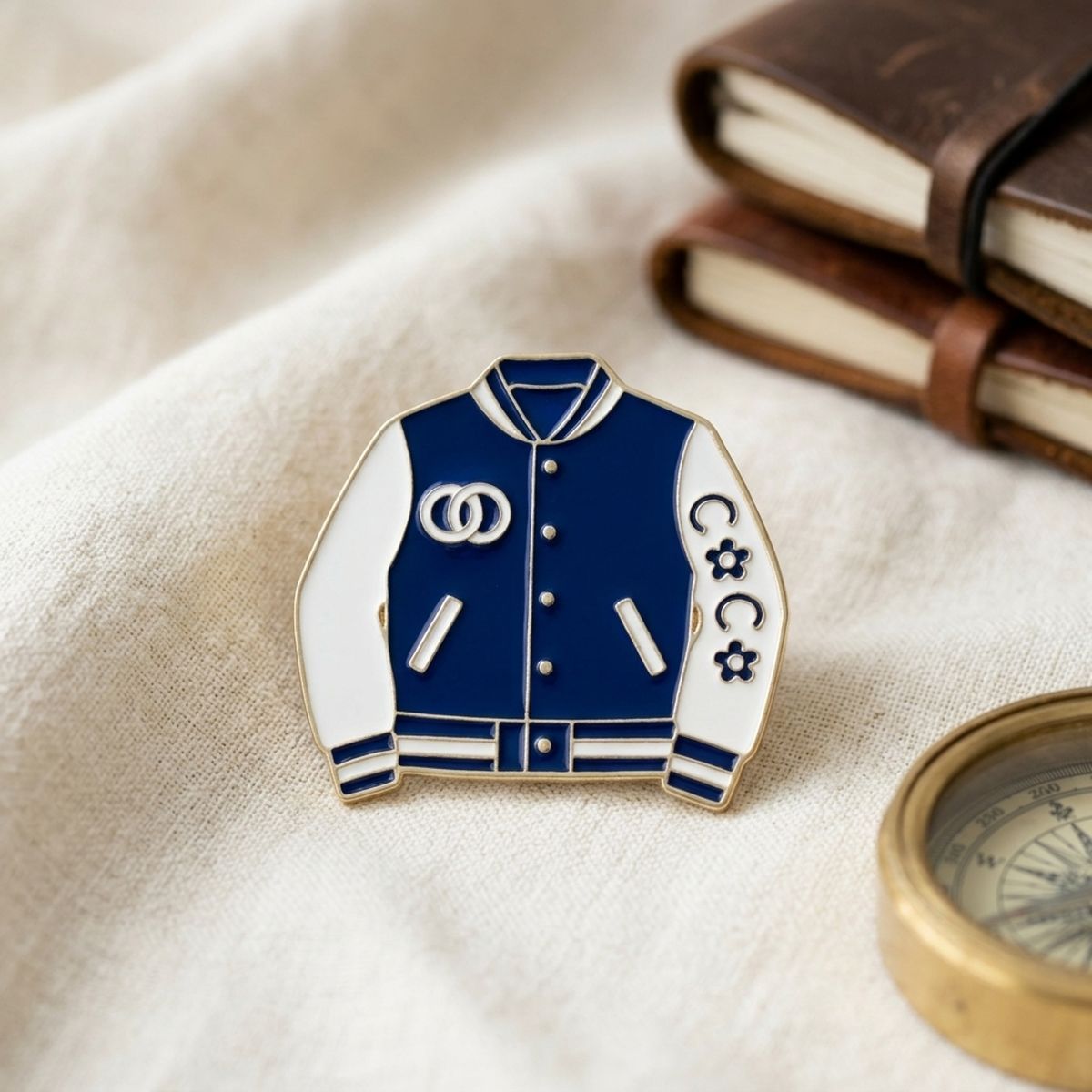 Brooch Blue and White Varsity Jacket Flower Pin