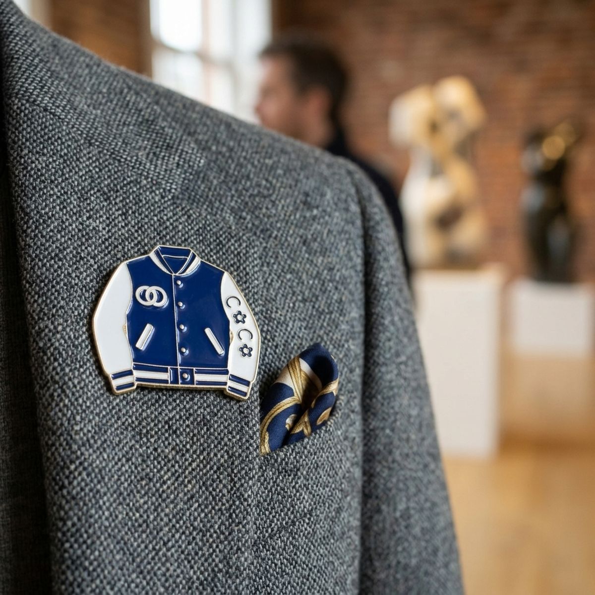Brooch Blue and White Varsity Jacket Flower Pin