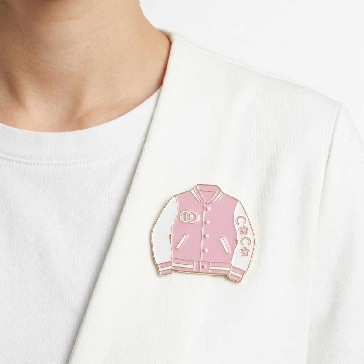 Brooch Pink and White Varsity Jacket Flower Pin
