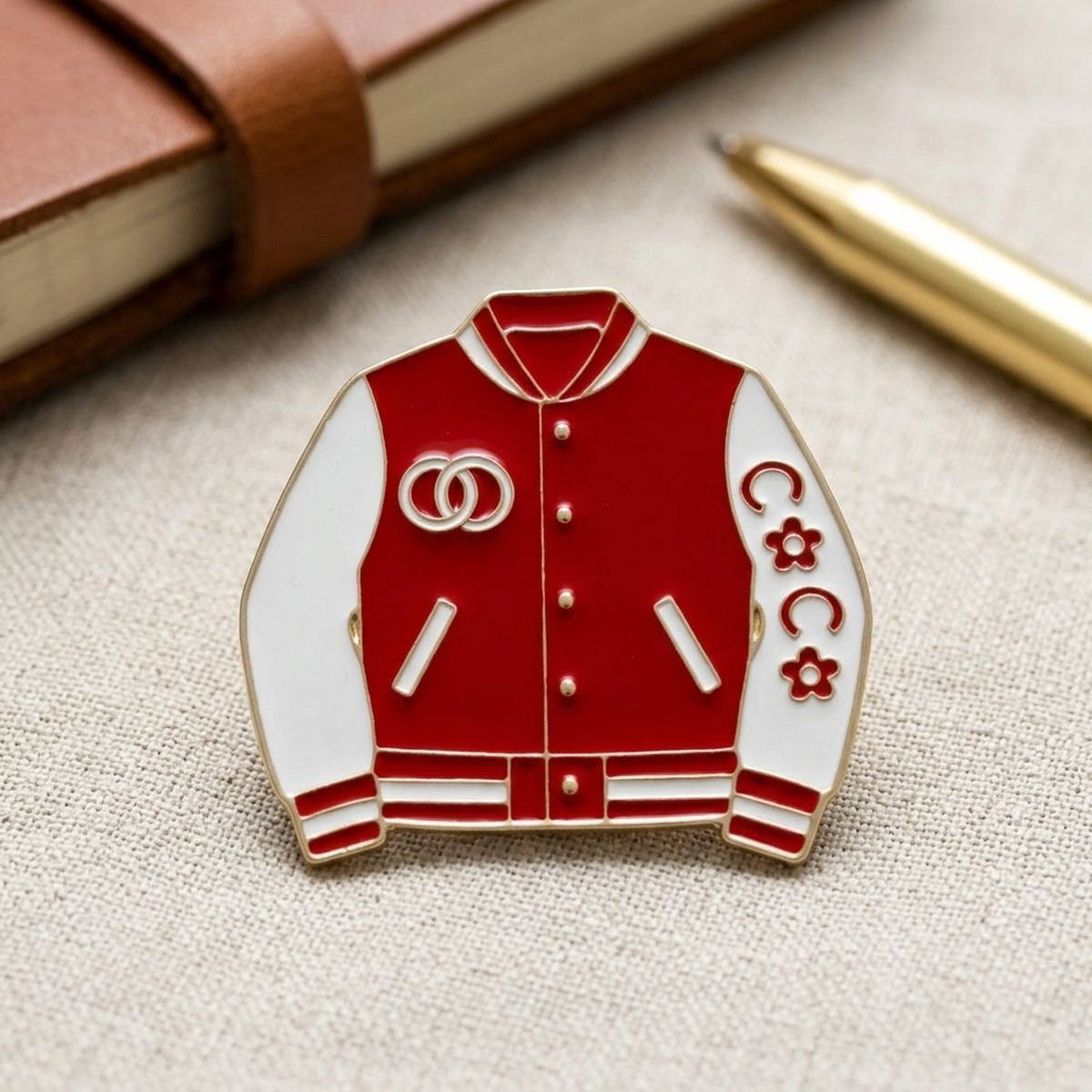 Brooch Red and White Varsity Jacket Flower Pin