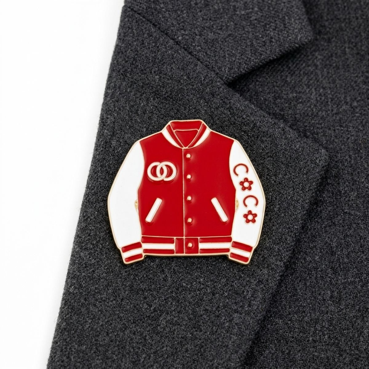 Brooch Red and White Varsity Jacket Flower Pin