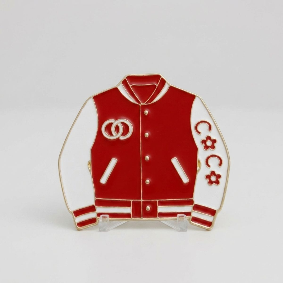 Brooch Red and White Varsity Jacket Flower Pin