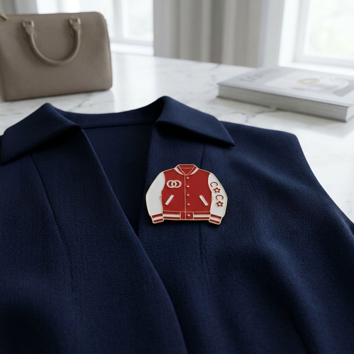 Brooch Red and White Varsity Jacket Flower Pin
