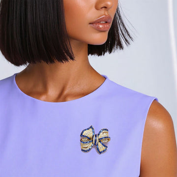 Brooch Graceful Royal Blue Ribbon Bow Classic Pin