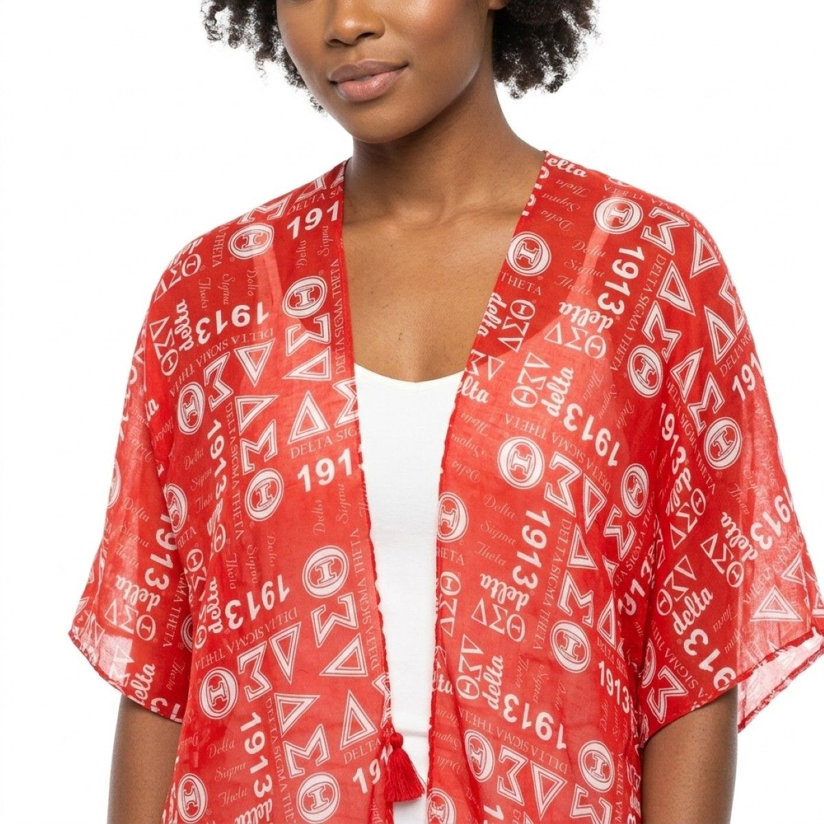 DST Red and White Graphic Print Viscose Kimono