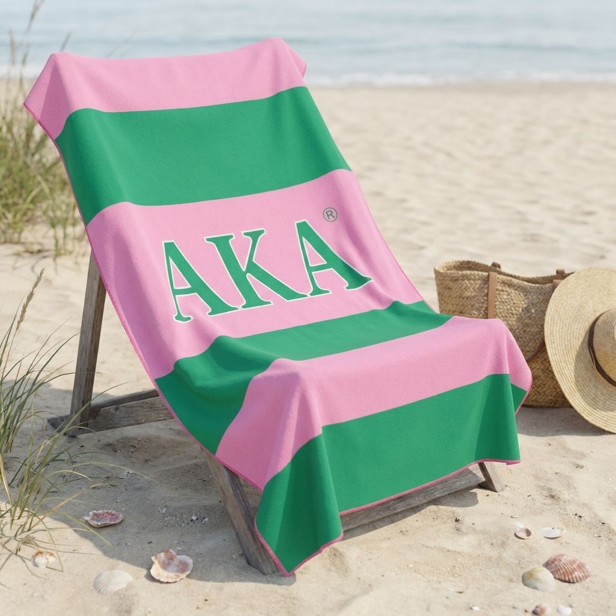 AKA Pink and Green Microfiber Stripe Beach Towel