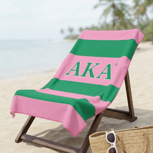 AKA Pink and Green Microfiber Stripe Beach Towel