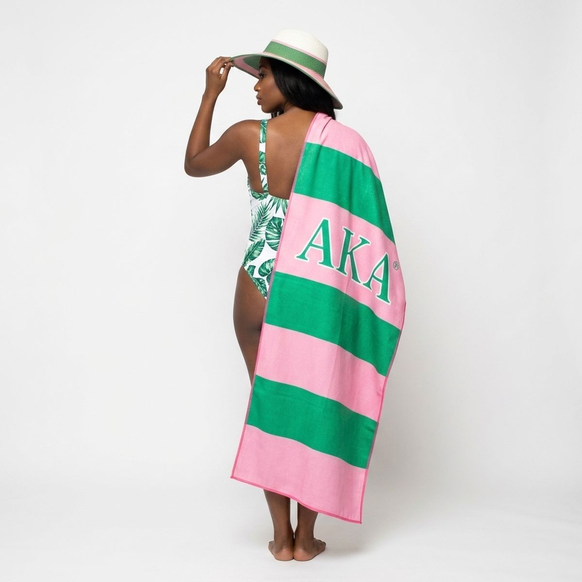 AKA Pink and Green Microfiber Stripe Beach Towel