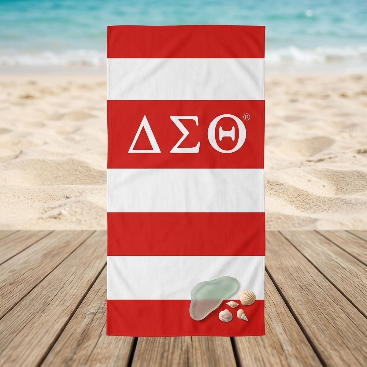 DST Red and White Microfiber Stripe Beach Towel