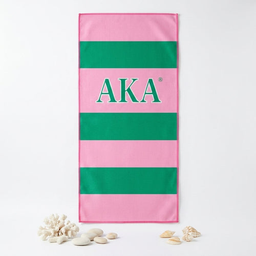 AKA Pink and Green Microfiber Stripe Hand Towel