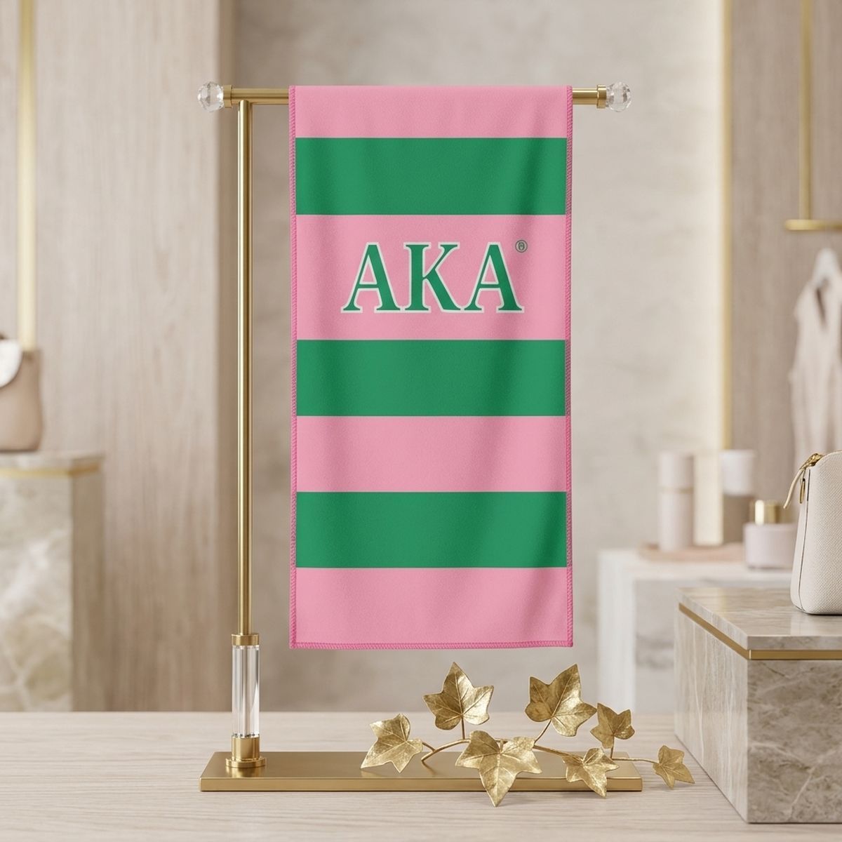 AKA Pink and Green Microfiber Stripe Hand Towel