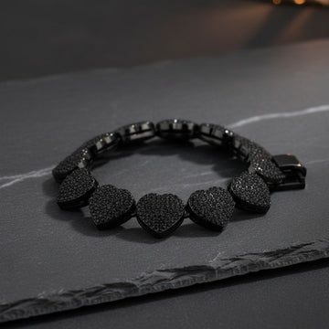 Chain Jet Black Pave Heart Link Bracelet for Women